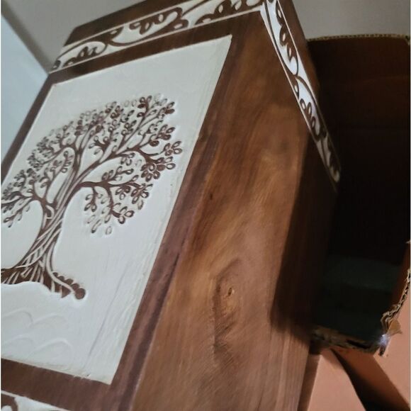 NIB INTAJ Handmade Rosewood Urn for Human Ashes Tree of Life Wooden - Picture 8 of 9